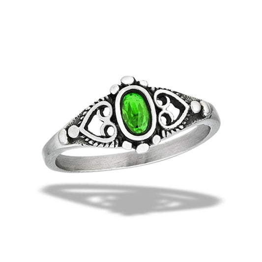 Stainless Steel Emerald CZ Heart Ring