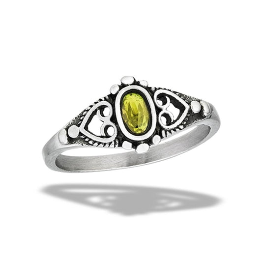 Stainless Steel Peridot CZ Ring