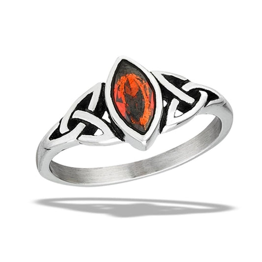 Stainless Steel Garnet CZ Celtic Ring