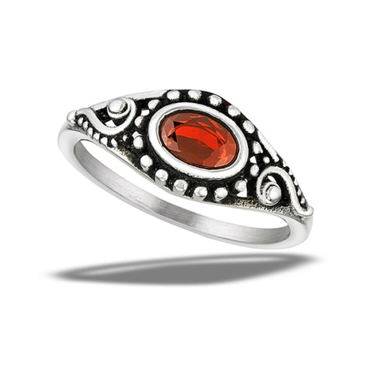 Stainless Steel Garnet CZ Bai Style Ring