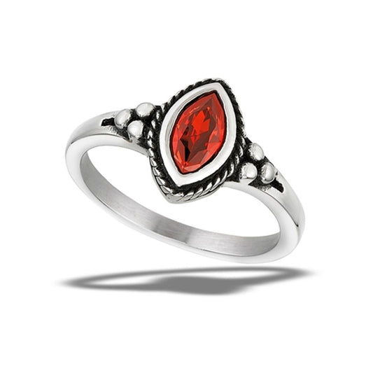 Stainless Steel Garnet CZ Bali Style Ring