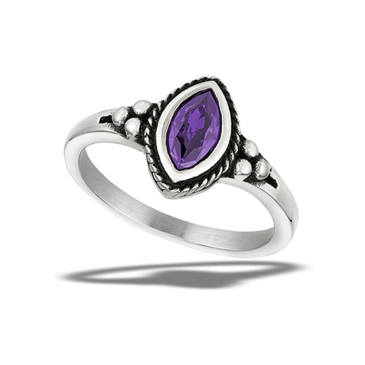 Stainless Steel Amethyst CZ Bali Style Ring