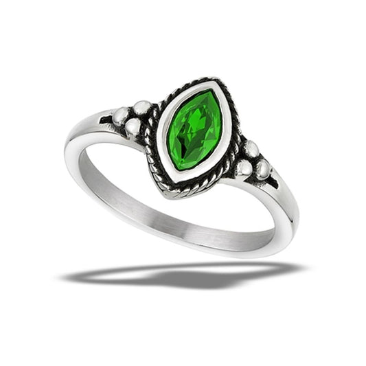 Stainless Steel Emerald CZ Bali Style Ring