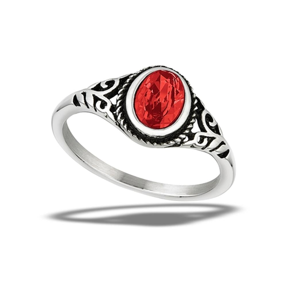 Stainless Steel Garnet CZ Bali Style Ring