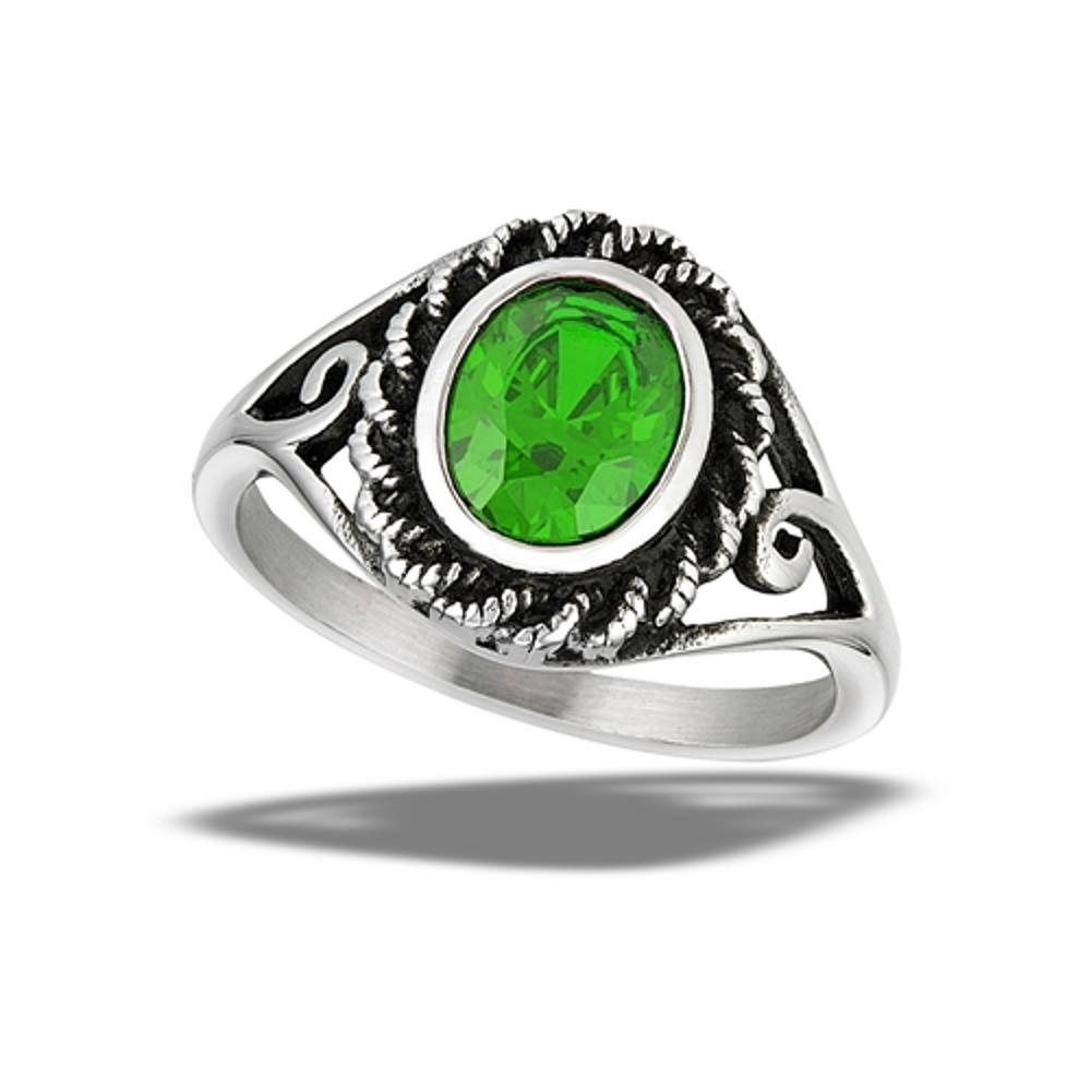 Stainless Steel Emerald CZ Ring