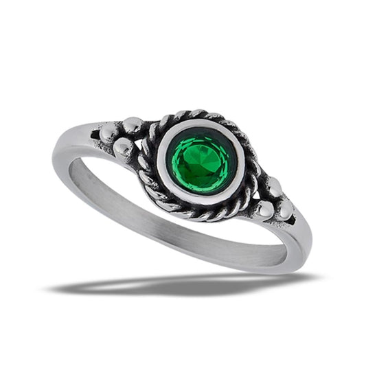 Stainless Steel Emerald CZ Ring