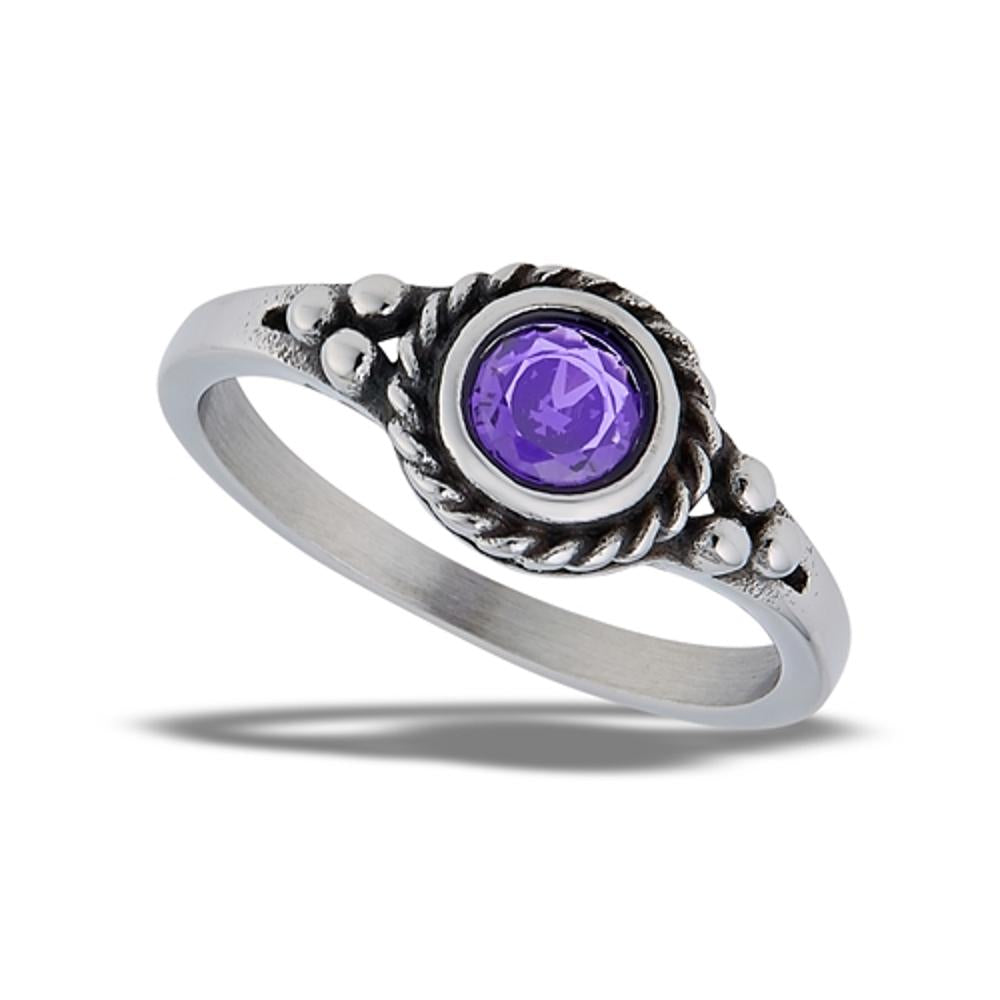 Stainless Steel Amethyst CZ Ring