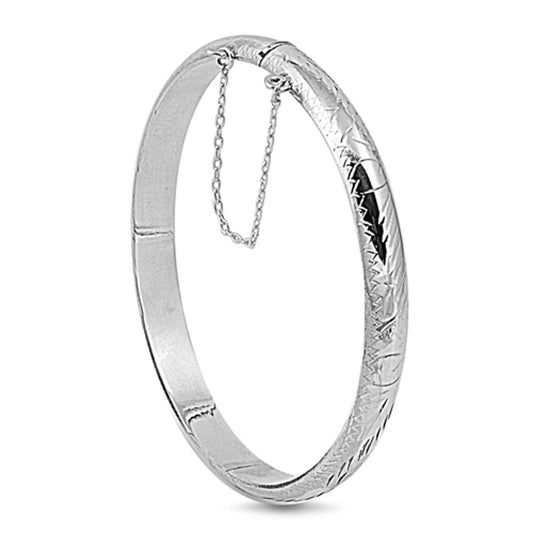 Chain Slip-On Bangle Diamond-Cut Bracelet .925 Sterling Silver