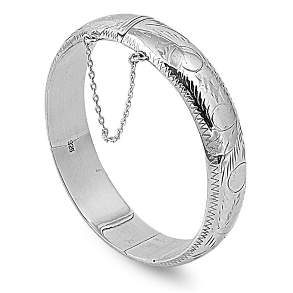 Chain Slip-On Bangle Diamond-Cut Bracelet .925 Sterling Silver