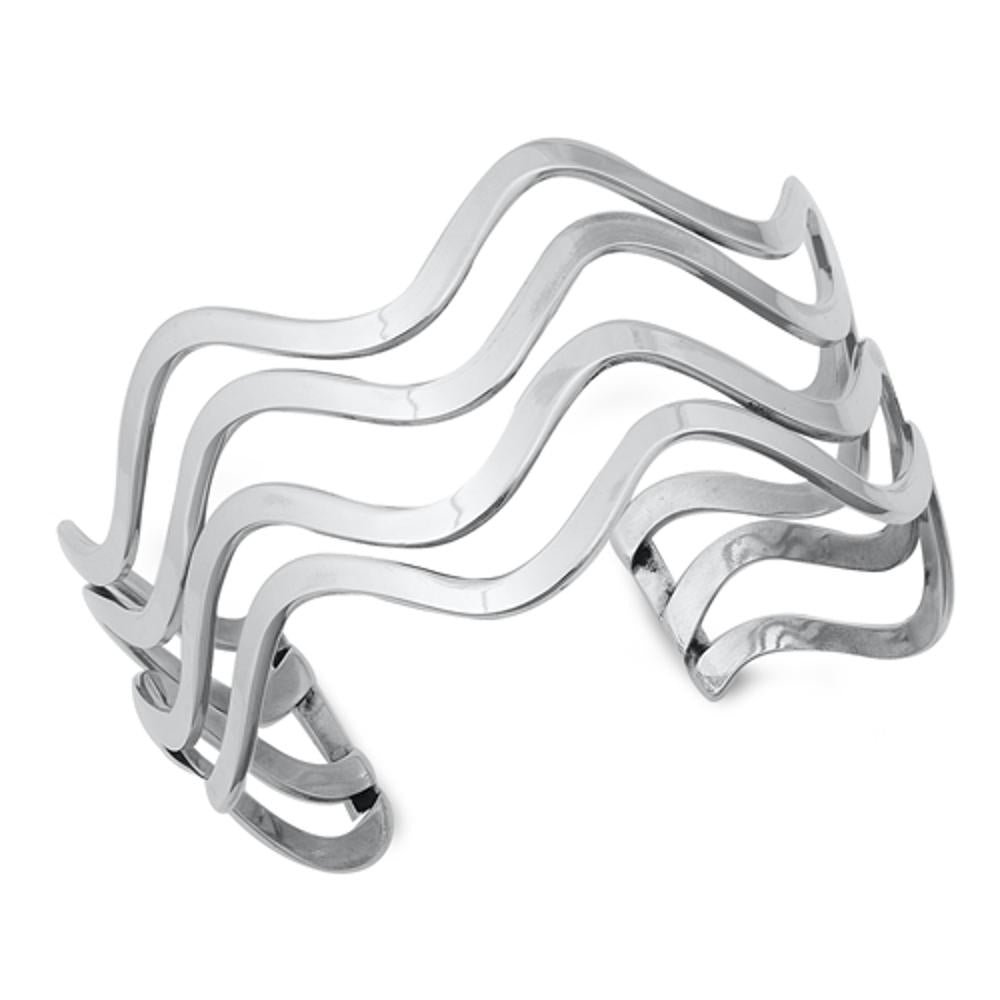 Open Bangle Wave Bracelet .925 Sterling Silver