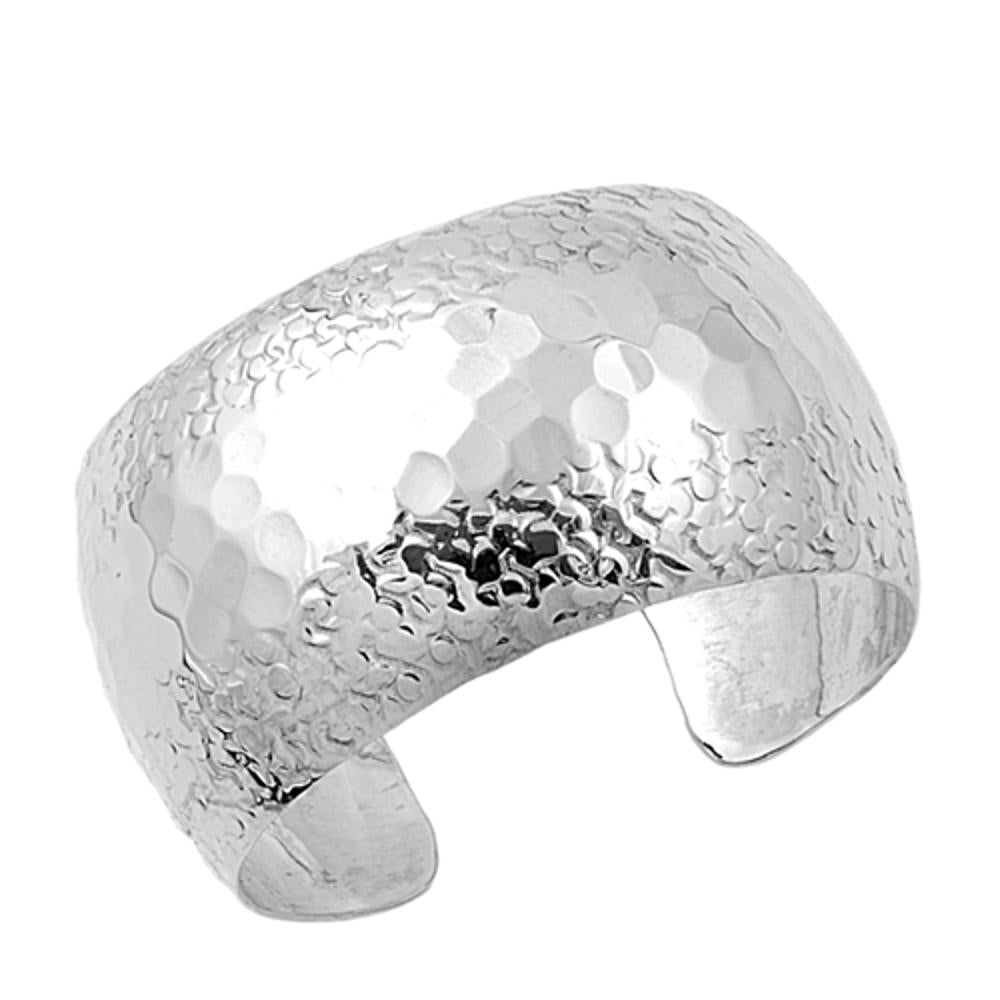 Hammered Wide Open Bangle Bracelet .925 Sterling Silver