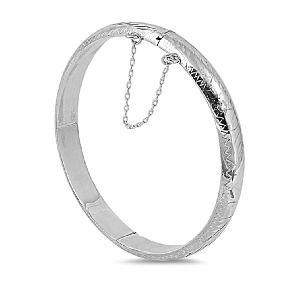 Chain Slip-On Bangle Diamond-Cut Bracelet .925 Sterling Silver