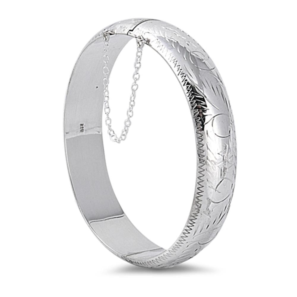 Chain Slip-On Bangle Engraved Bracelet .925 Sterling Silver