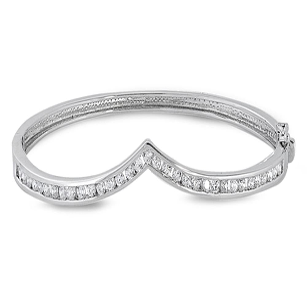 Chevron Bracelet Clear Simulated CZ .925 Sterling Silver