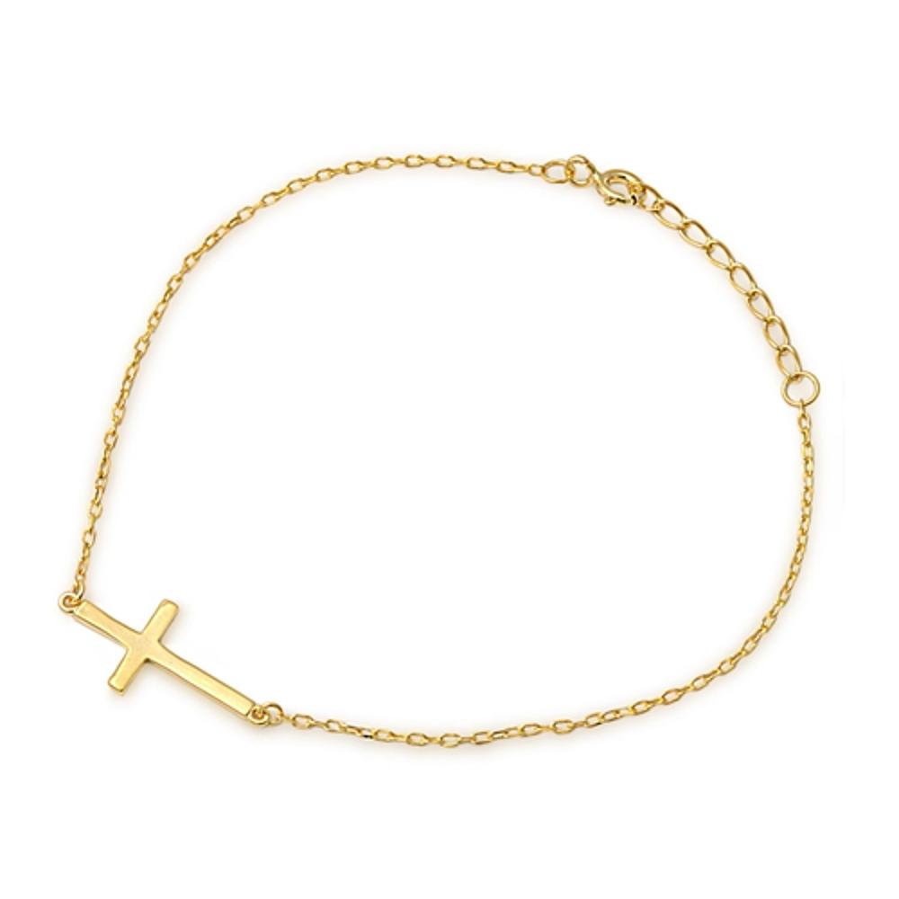 Gold-Tone Sideways Cross Link Chain Bracelet .925 Sterling Silver