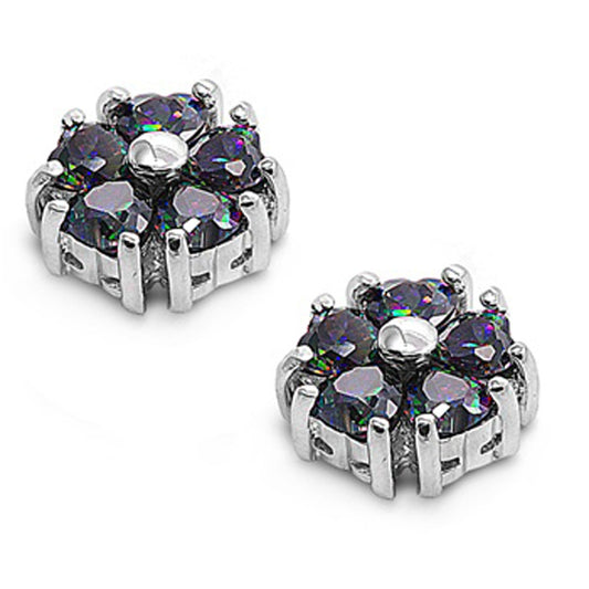 Flower Earrings Rainbow Simulated Topaz .925 Sterling Silver