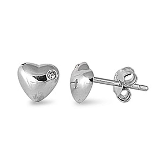 Heart Earrings Clear Simulated CZ .925 Sterling Silver