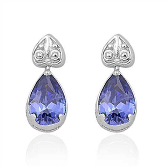 Heart Teardrop Earrings Simulated Tanzanite .925 Sterling Silver