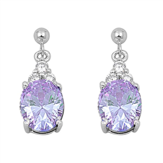 Oval Earrings Simulated Lavender Clear Simulated CZ .925 Sterling Silver