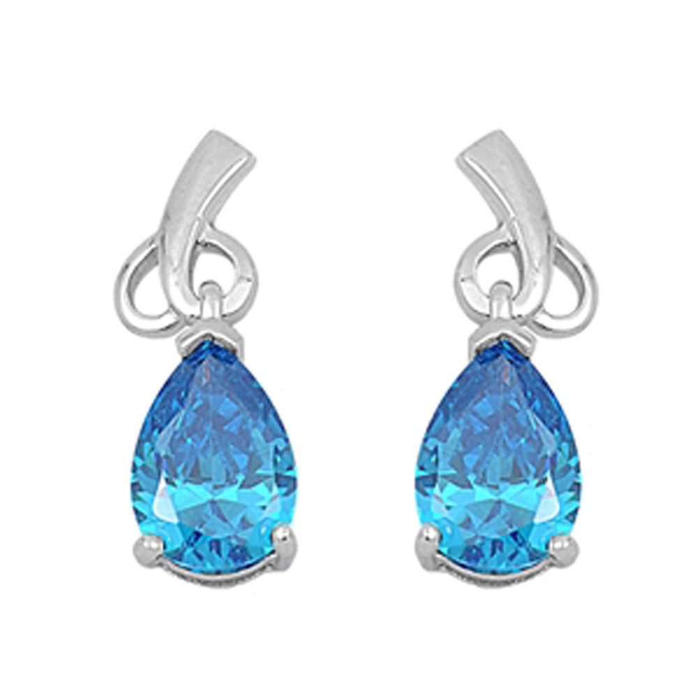 Teardrop Earrings Blue Simulated Topaz .925 Sterling Silver