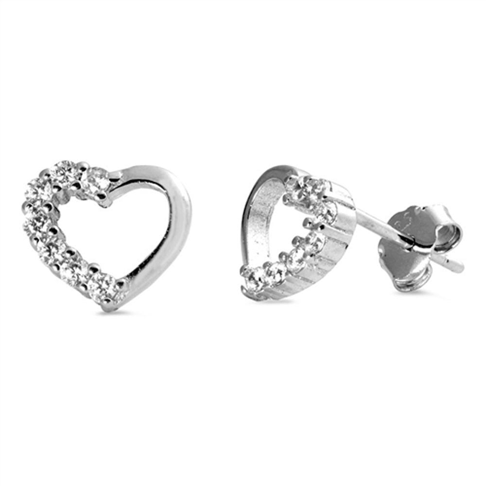 Sterling Silver Studded Promise Heart Love Cluster Outline Earrings Clear CZ 925