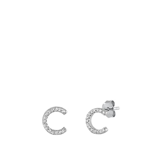 Flashy Sterling Silver Unique Block Letter C Initial Clear CZ Earrings 925 New