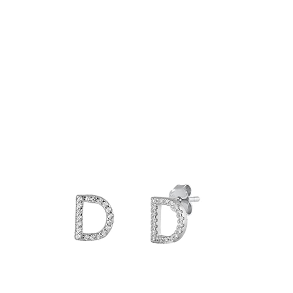 Flashy Sterling Silver Cute Block Letter D Initial Clear CZ Earrings 925 New