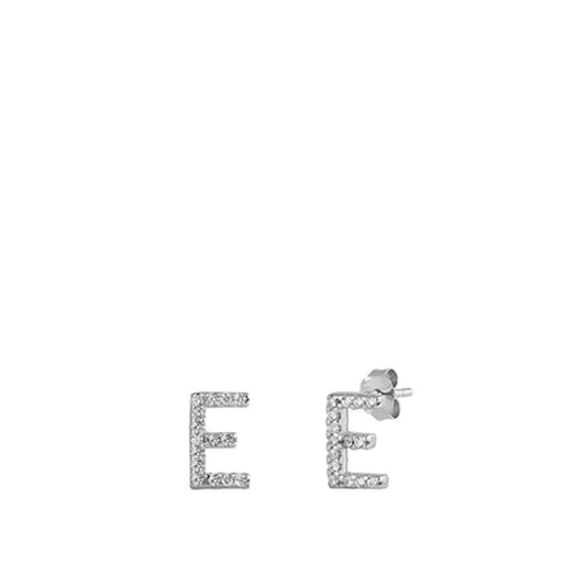 Cute Sterling Silver Wholesale Block Letter E Initial Clear CZ Earrings 925 New