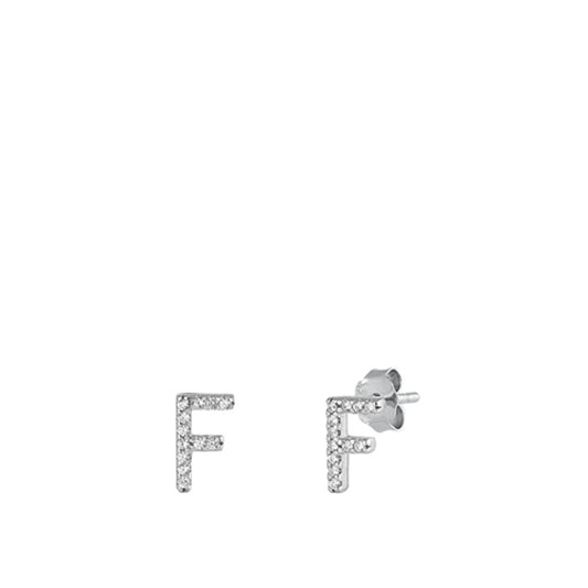 Cute Sterling Silver Wholesale Block Letter F Initial Clear CZ Earrings 925 New