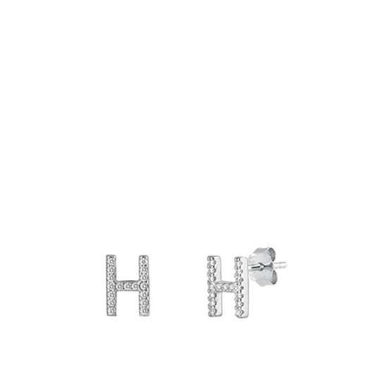 Cute Sterling Silver Wholesale Block Letter H Initial Clear CZ Earrings 925 New