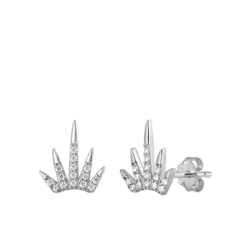 Flashy Chic Sterling Silver Beautiful Tiara Crown Clear CZ Earrings 925 New