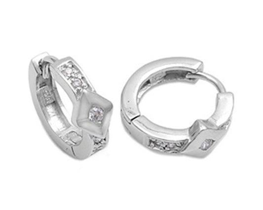 Huggie Hoop Earrings Clear Simulated CZ .925 Sterling Silver