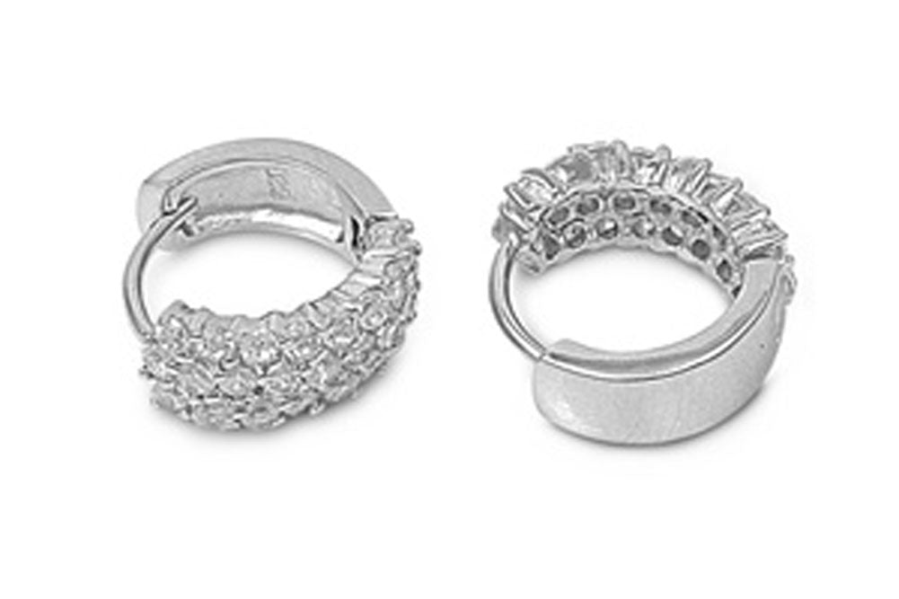 Micro Pave Huggie Hoop Earrings Clear Simulated CZ .925 Sterling Silver