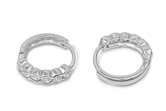 Huggie Hoop Earrings Clear Simulated CZ .925 Sterling Silver