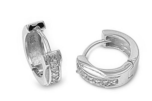 Huggie Hoop Earrings Clear Simulated CZ .925 Sterling Silver