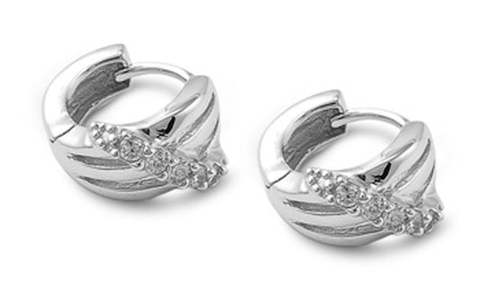 Journey Huggie Hoop Earrings Clear Simulated CZ .925 Sterling Silver