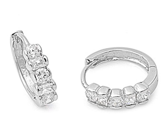 Huggie Hoop Earrings Clear Simulated CZ .925 Sterling Silver