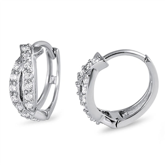 Knot Huggie Hoop Earrings Clear Simulated CZ .925 Sterling Silver