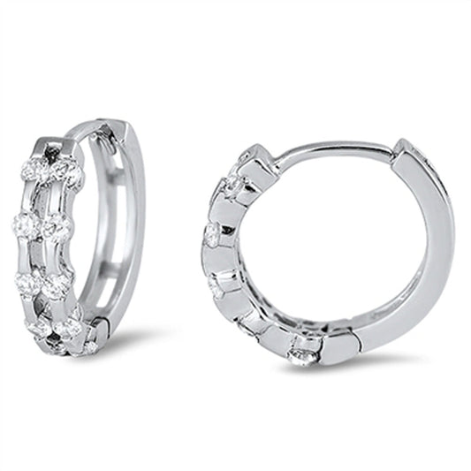 Huggie Hoop Earrings Clear Simulated CZ .925 Sterling Silver