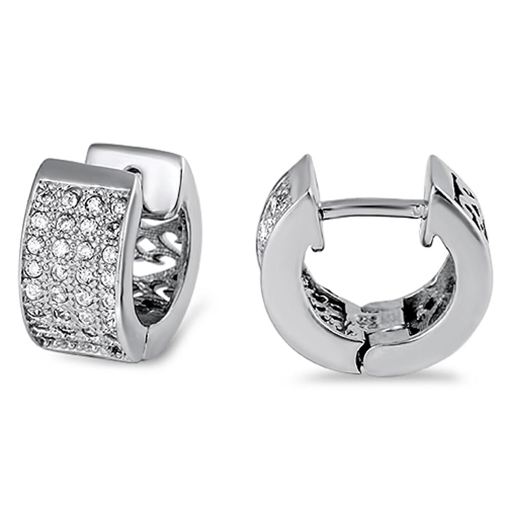 Micro Pave Huggie Hoop Earrings Clear Simulated CZ .925 Sterling Silver