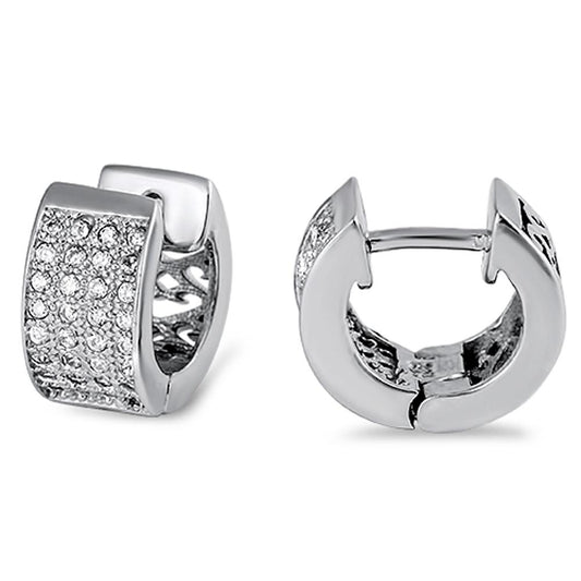 Micro Pave Huggie Hoop Earrings Clear Simulated CZ .925 Sterling Silver