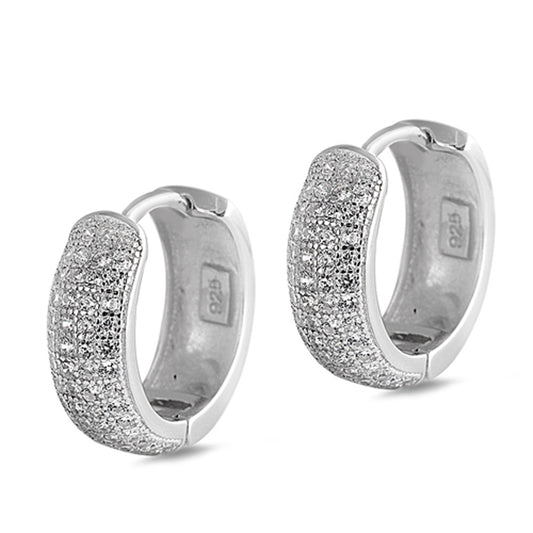 Fancy Studded Hoop Elegant Clear Simulated CZ .925 Sterling Silver Dressy Huggie Hoop Earrings