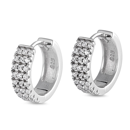 Huggie Studded Sparkly Hoop Classic Clear Simulated CZ .925 Sterling Silver Huggie Hoop Earrings