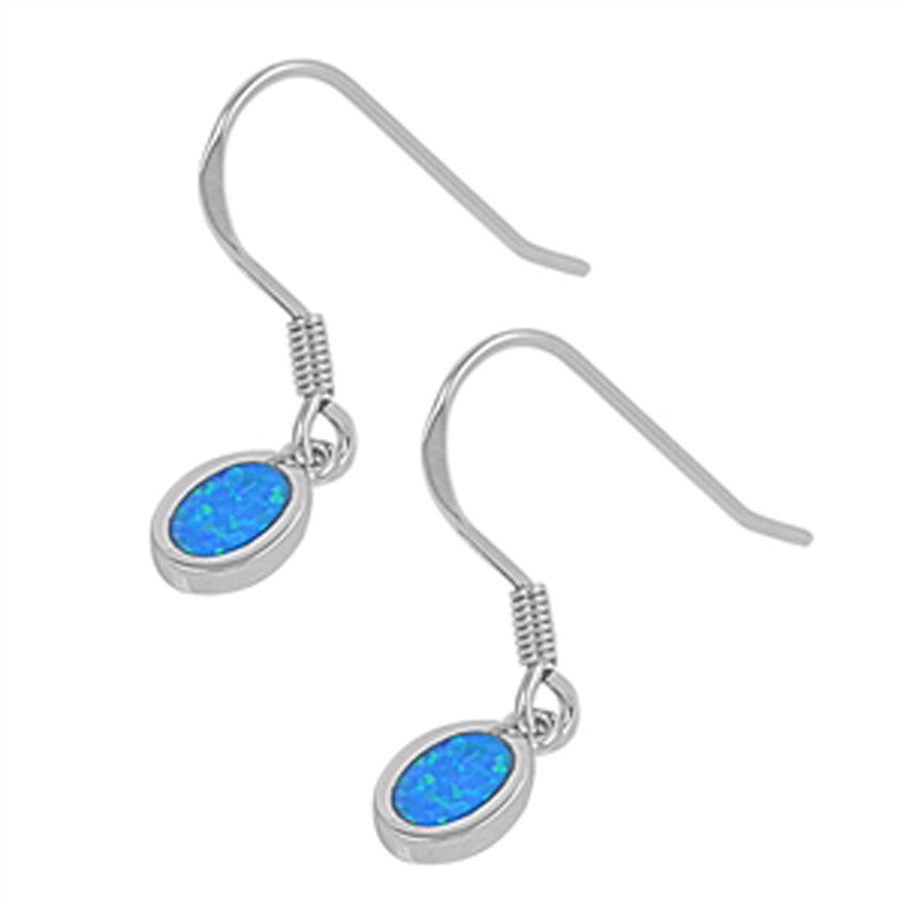 Oval Hanging Earrings Blue Simulated Opal .925 Sterling Silver