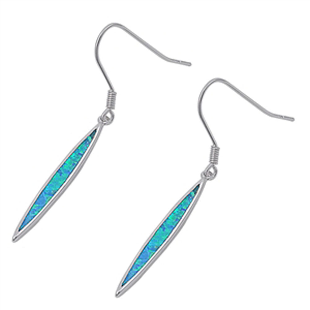 Long Earrings Blue Simulated Opal .925 Sterling Silver