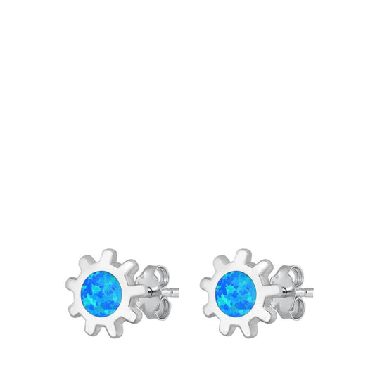 Blue Opal Sun Stud Earrings High Polished Sterling Silver 925 New