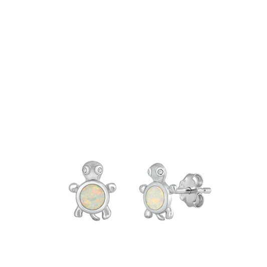 Cute White Opal Sea Turtle Stud Earrings High Polished Sterling Silver 925 New