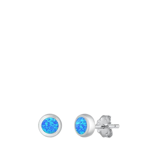 Cute Mini Round Blue Opal Stud Earrings High Polished Sterling Silver 925 New