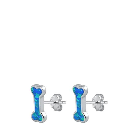 Cute Sterling Silver Dog Bone Blue Opal Stud High Polished Earrings 925 New