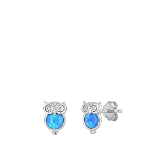 Cute Sterling Silver Cute Blue Synthetic Opal Owl Hooter Earrings 925 New